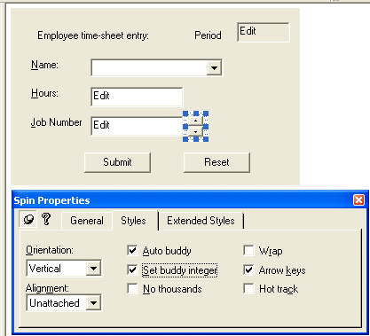ActiveX document and Internet - Figure 68: IDC_SPIN1 Styles property job.