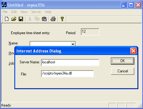 Figure 88: The Address sub menu displaying the server address and DLL file location settings. You can change this - ActiveX document and Internet.