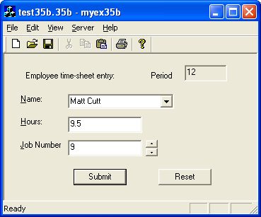 Figure 91: Entering some data to myex35b form - ActiveX document and Internet.