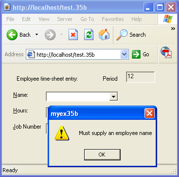 Figure 95: Testing the validation in the browser - ActiveX document and Internet.