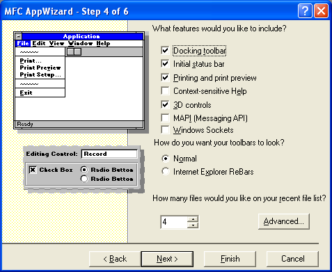 Visual C++, MFC and DHTML - Figure 14: MYEX36B – AppWizard step 4 of 6.