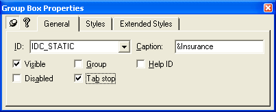 Modifying the Insurance group box properties