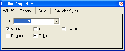Modifying the Dept (department) list box properties