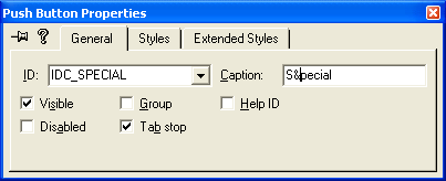 Modifying the Special pushbutton properties.