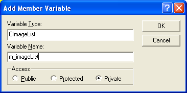 Adding a private CImageList data member, m_imageList in the CMymfc8Dialog class header.