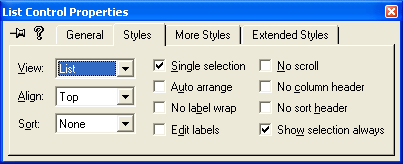 Modifying the list control properties.