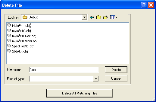 The MYMFC10’s Delete File dialog in action.
