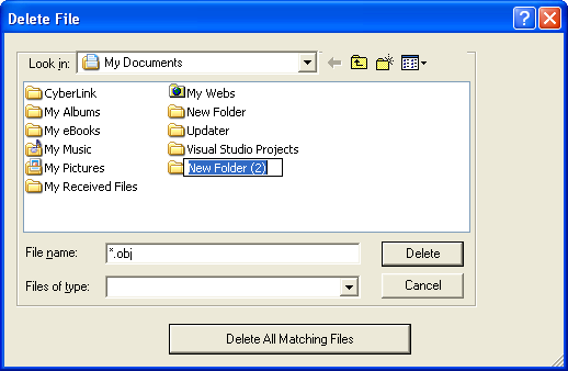 MYMFC10 program output, when left mouse button is clicked, launching a delete file dialog.