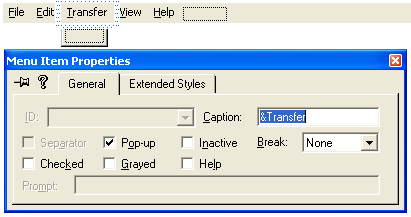 Adding and modifying the Transfer menu properties.