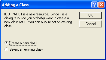 New class creation dialog prompt.