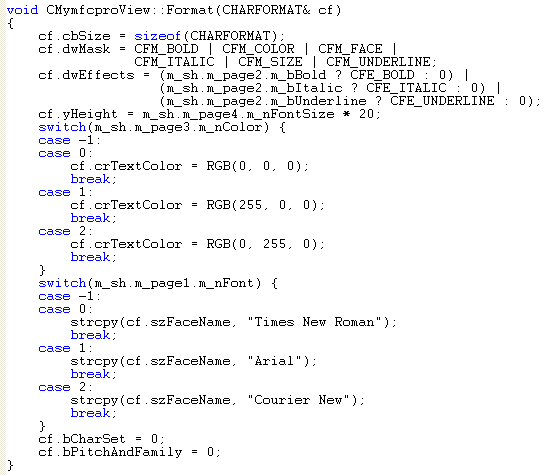 MFC Visual C++ code segment