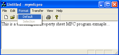 MYMFCPRO program output with Default and Selection menus.