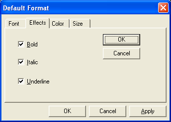 Setting the text’s font, effects, color and size through property sheets.