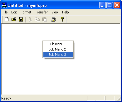MYMFCPRO program output with floating pop-up menu.