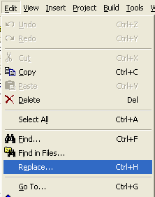 Visual C++ find and replace menu.