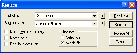 Replacing all occurrences of CFrameWnd with CPersistentFrame.
