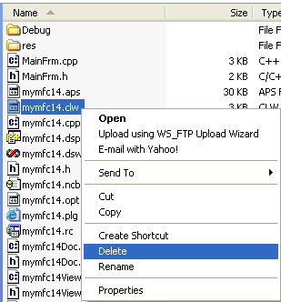 Manually deleting the ClassWizard file mymfc14.clw file
