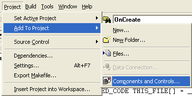 Component and Controls menu used to save newly created class.