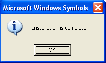 The Windows XP with Service Pack 2 retail symbols installation is complete